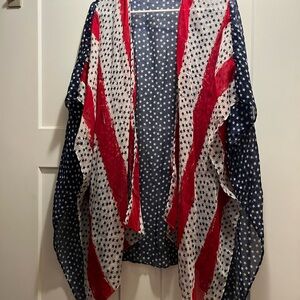 Sheer patriotic kimono cover-up